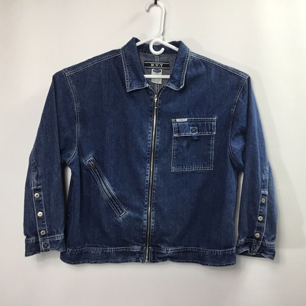 RVT Jean jacket Womens Size 22W Zip up square pockets blue Denim Coat med‎ wash